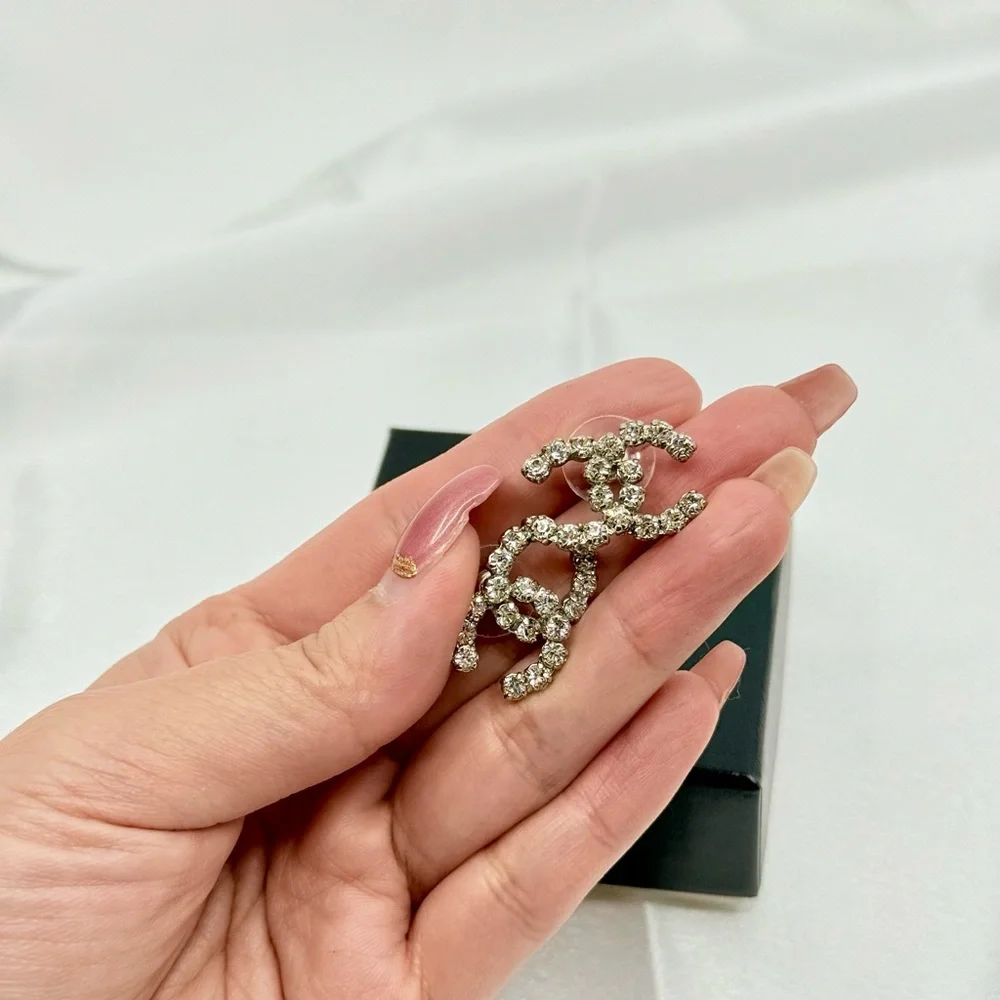 Chanel Large Silver Crystal CC Statement Earrings - Picture 10 of 11